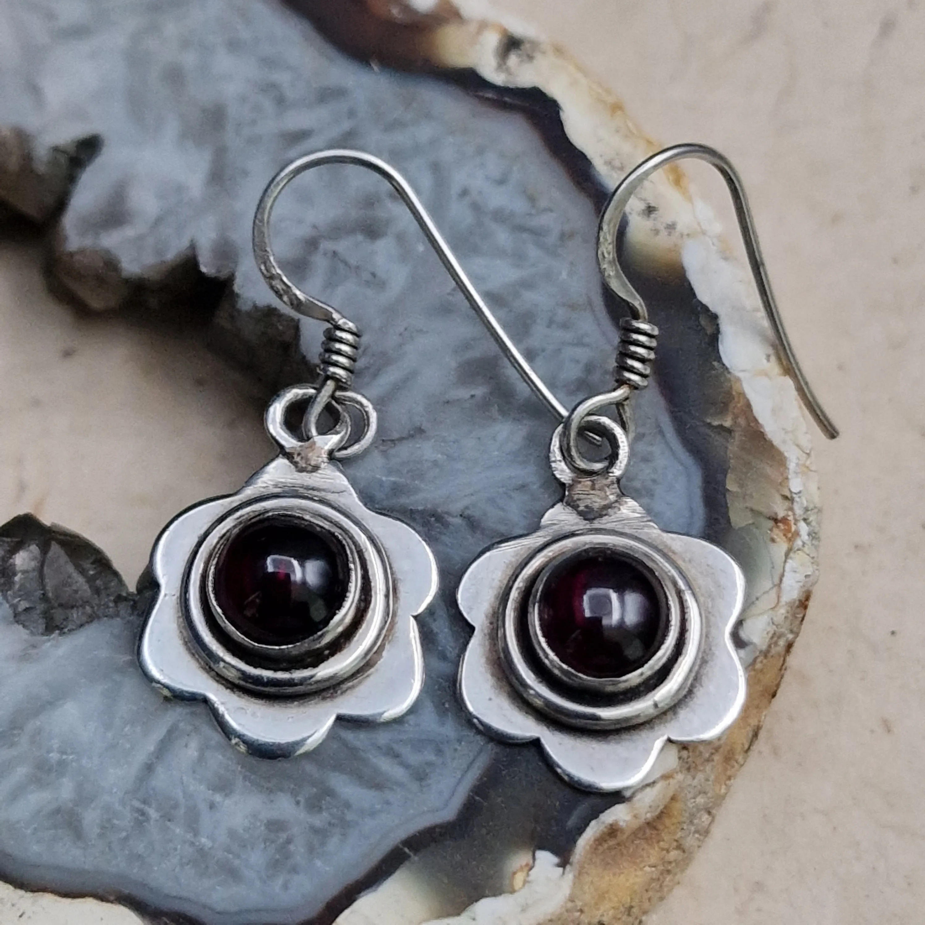 Handmade Black Onyx  Silver Sterling Hook Earrings
