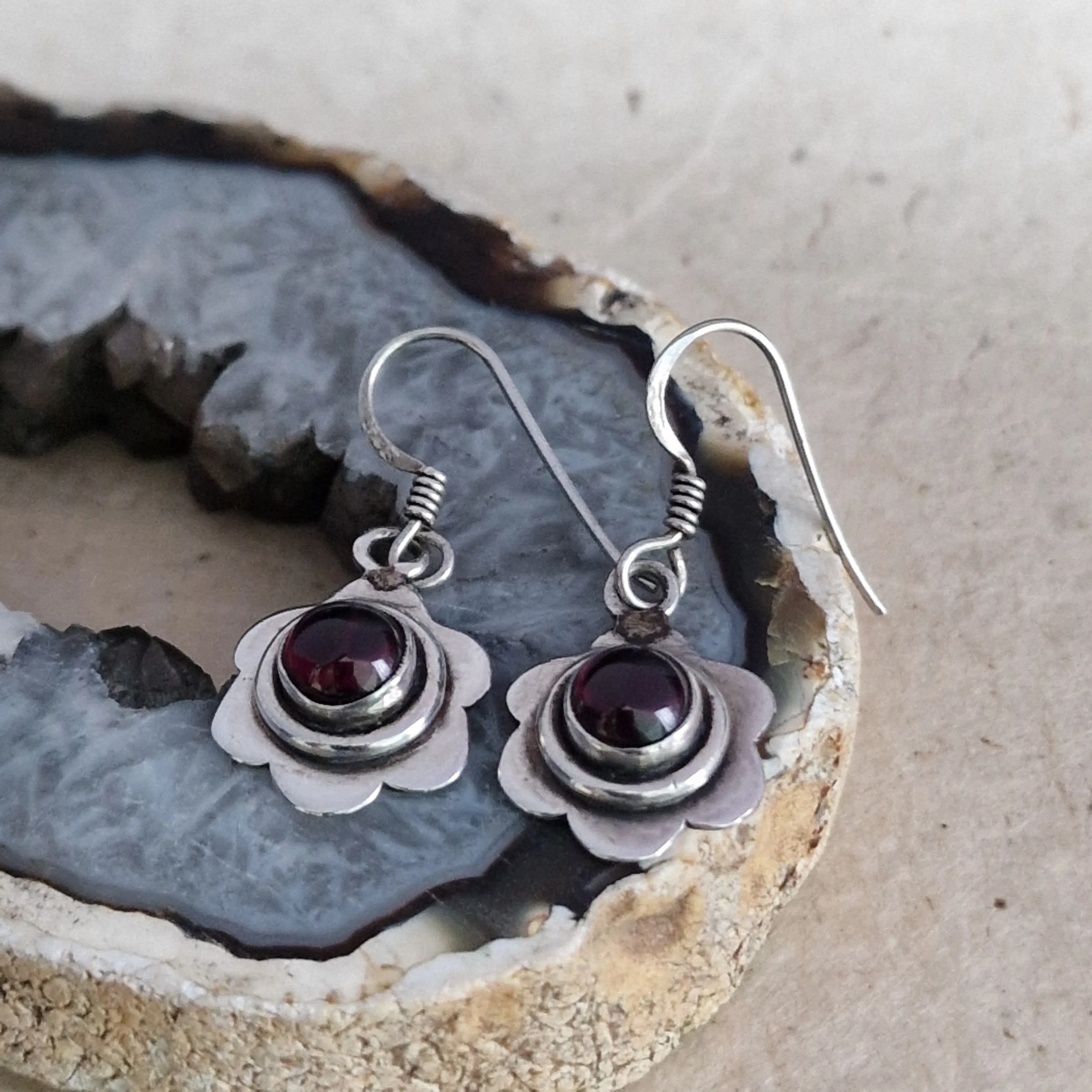 Handmade Black Onyx  Silver Sterling Hook Earrings