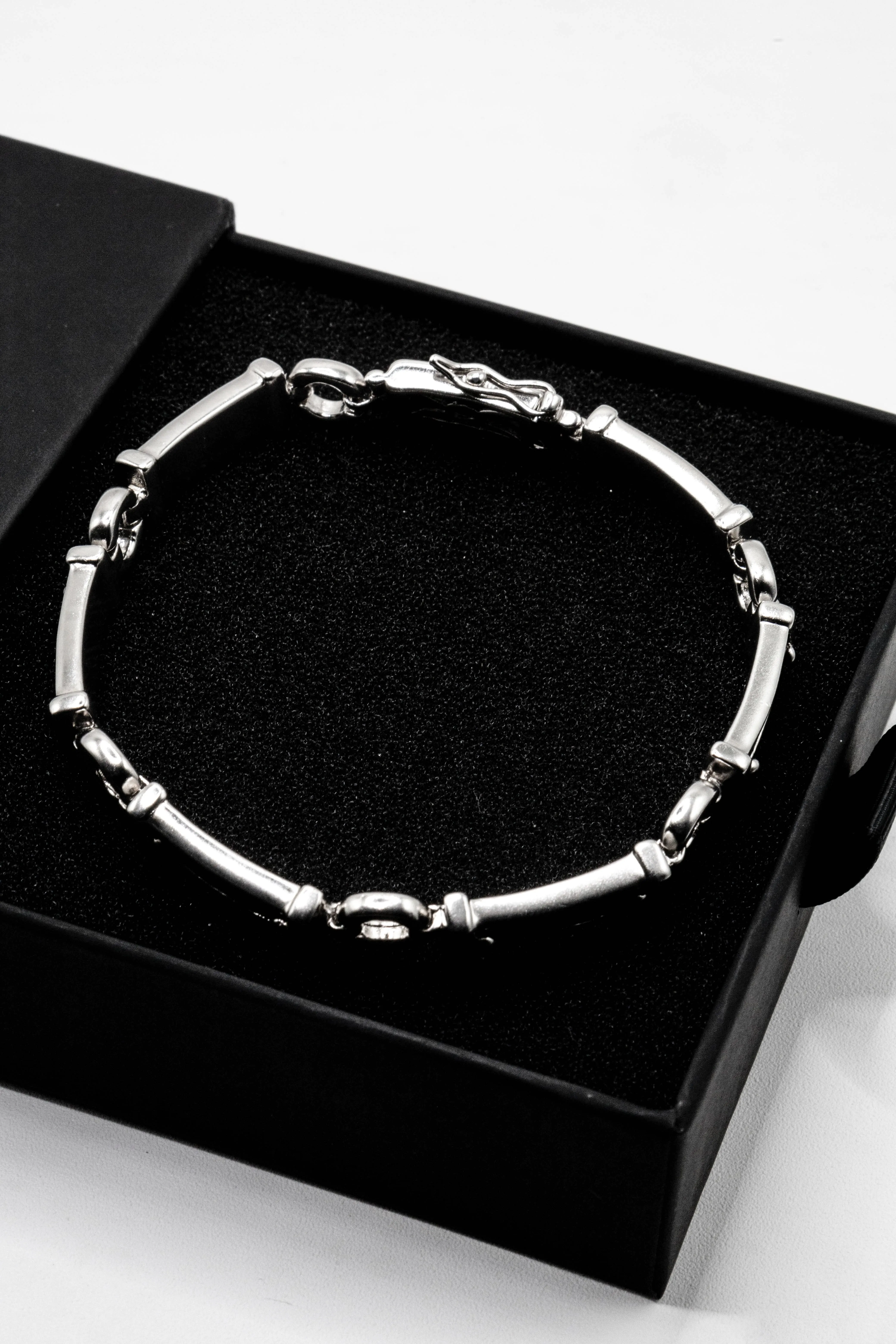Lawrence Black Bar 925 Sterling Silver Leather Bracelet