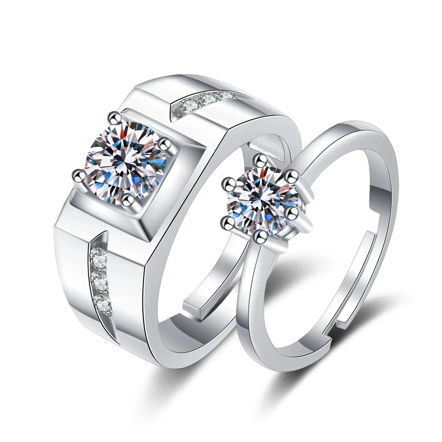 Luxury AAA Zircon Couple Paired Rings For Women Men Flower Crown Proposal Promise Adjustable Rings Wedding Anniversary Jewelry