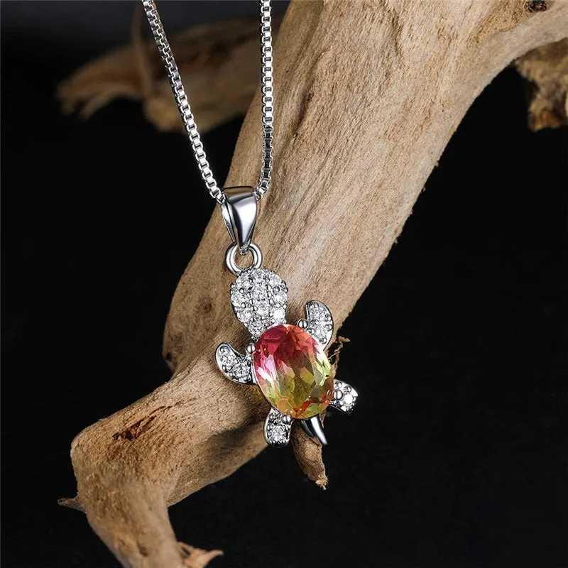 Multi-color Gradient Zircon Sea Turtles Pendant Necklaces