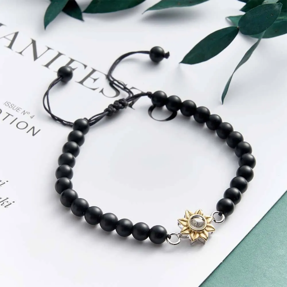 Personalized Adjustable Photo Projection Beaded Bracelet with Sunflower