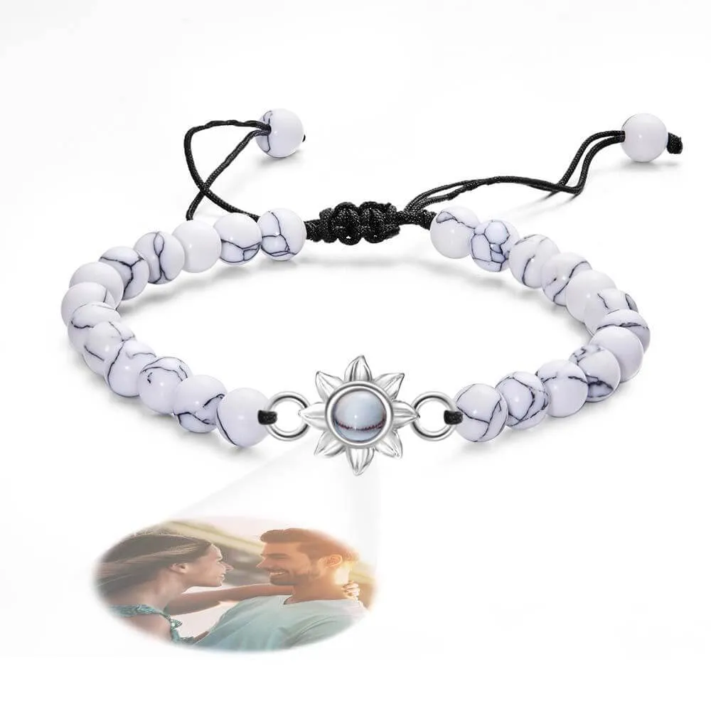 Personalized Adjustable Photo Projection Beaded Bracelet with Sunflower
