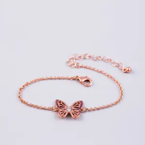 Rose Gold Amethyst February Birthstone Butterfly Bracelet