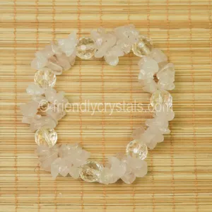 Rose Quartz Chip Stretch Bracelet with Quartz bead