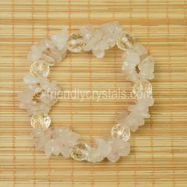 Rose Quartz Chip Stretch Bracelet with Quartz bead