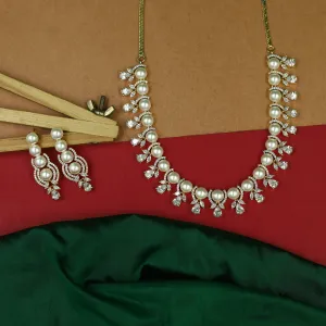 Round Neck Pearl Zircon/AD Necklace Set 16587-31