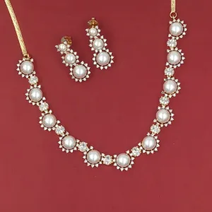Round Neck Pearl Zircon/AD Necklace Set 16591-31