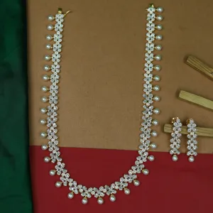 Round Neck Pearl Zircon/AD Necklace Set 16593-31