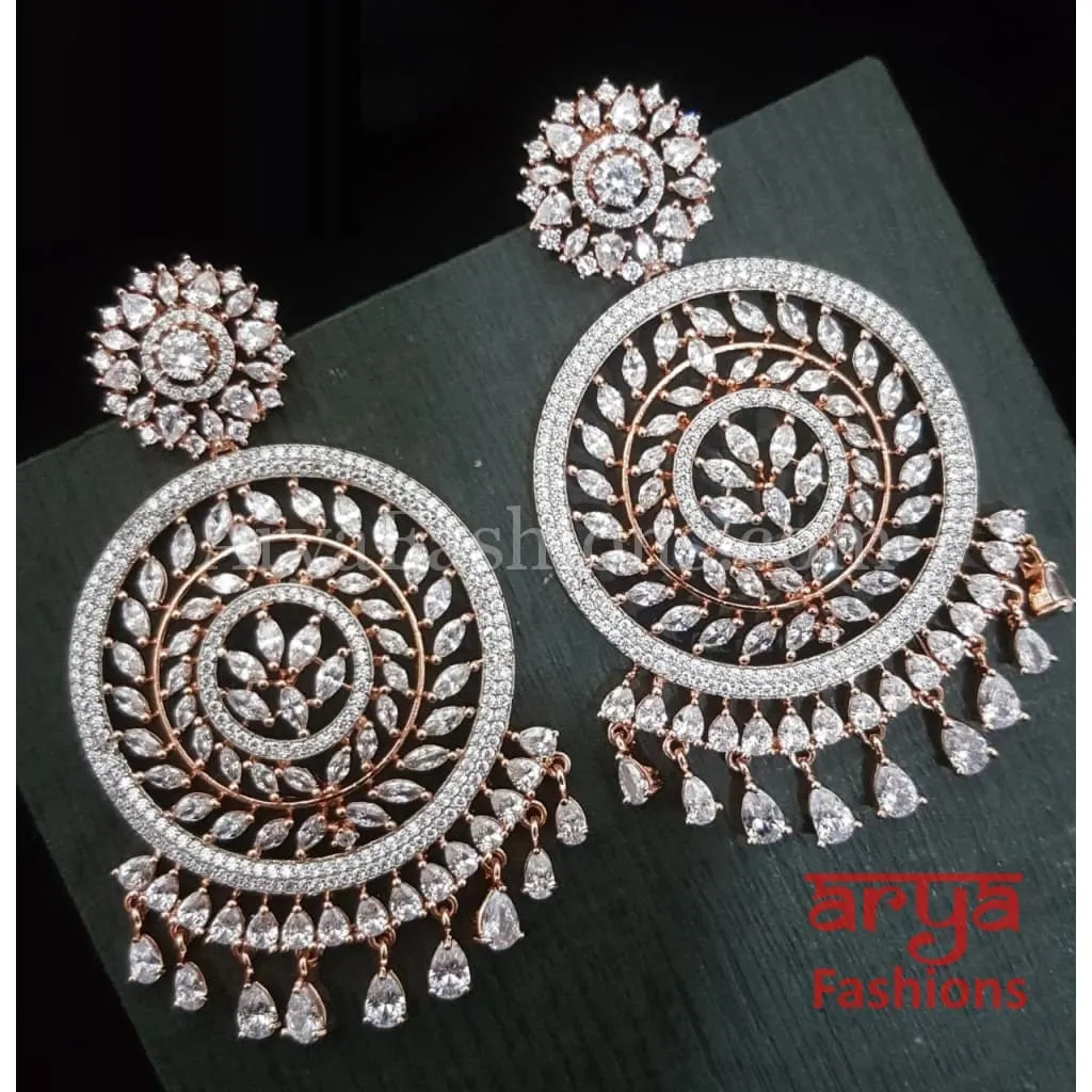 Sabina CZ Chandbali Earrings Rose Gold/Silver finish