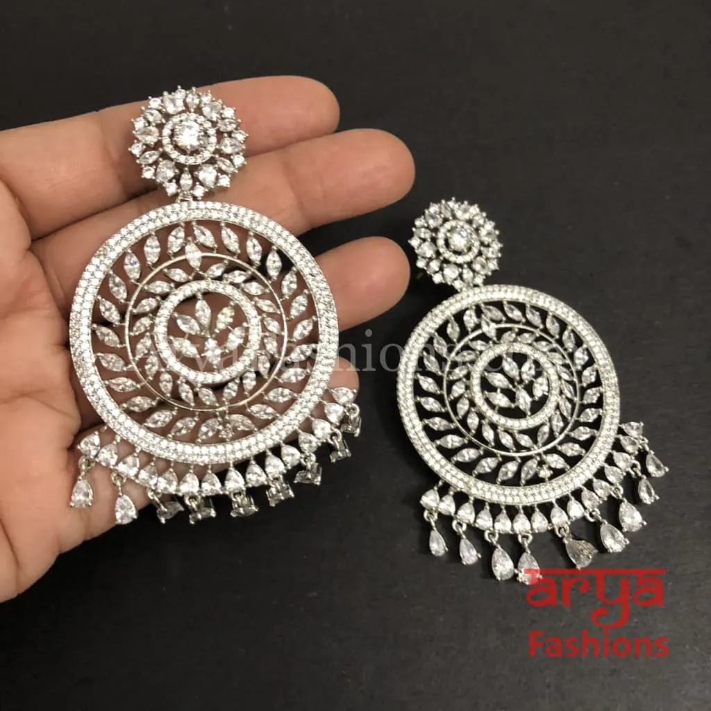 Sabina CZ Chandbali Earrings Rose Gold/Silver finish