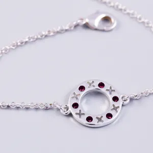 Silver Amethyst February Birthstone XOXO Circle Bracelet