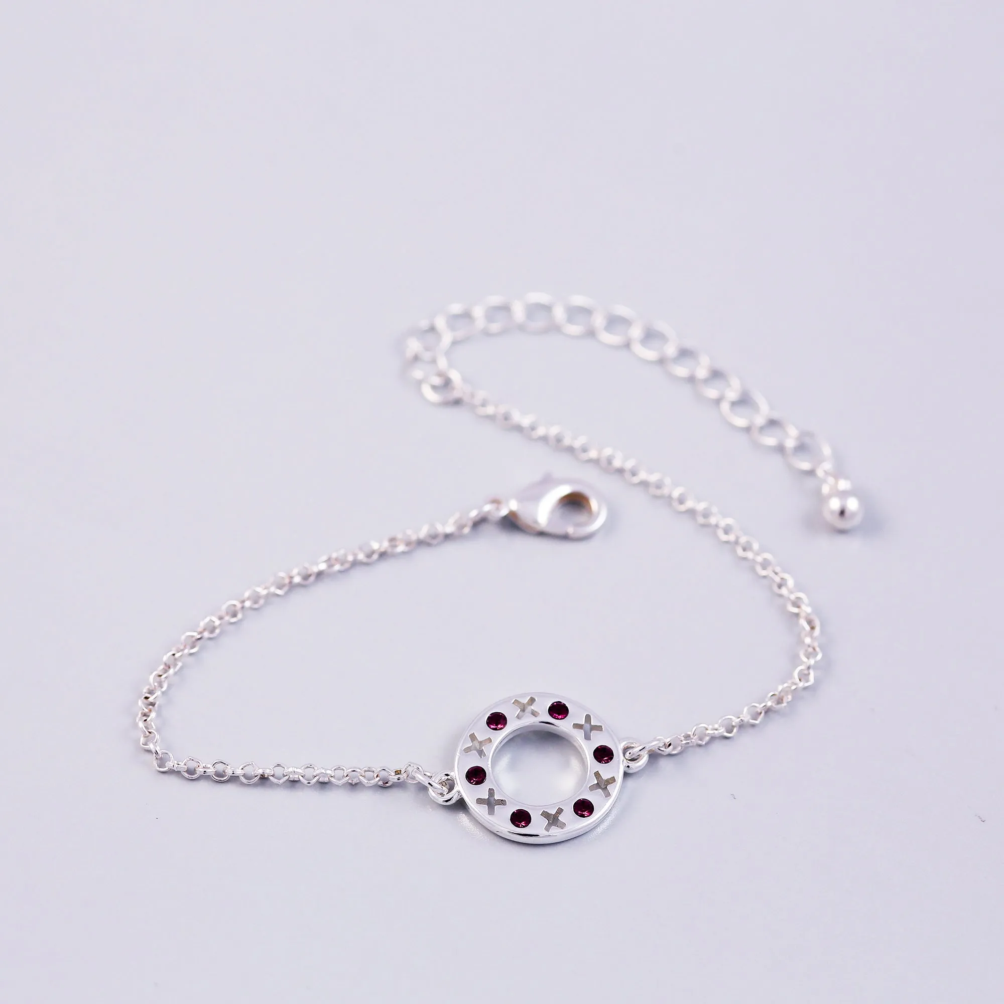 Silver Amethyst February Birthstone XOXO Circle Bracelet