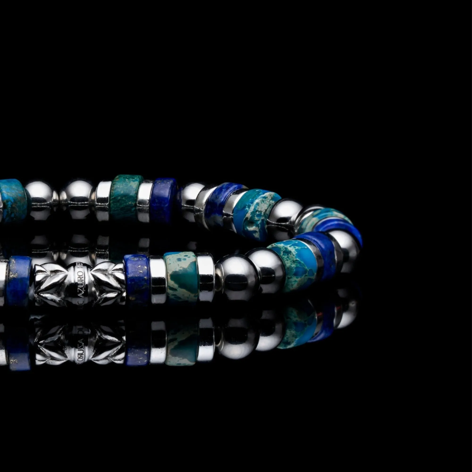 Silver Fox | Lapis, Green Jasper Beaded Bracelet