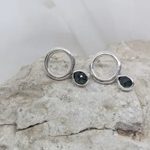 Silver studs earrings with sapphire