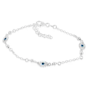 Sterling Silver Evil Eye 17 3cm Bracelet