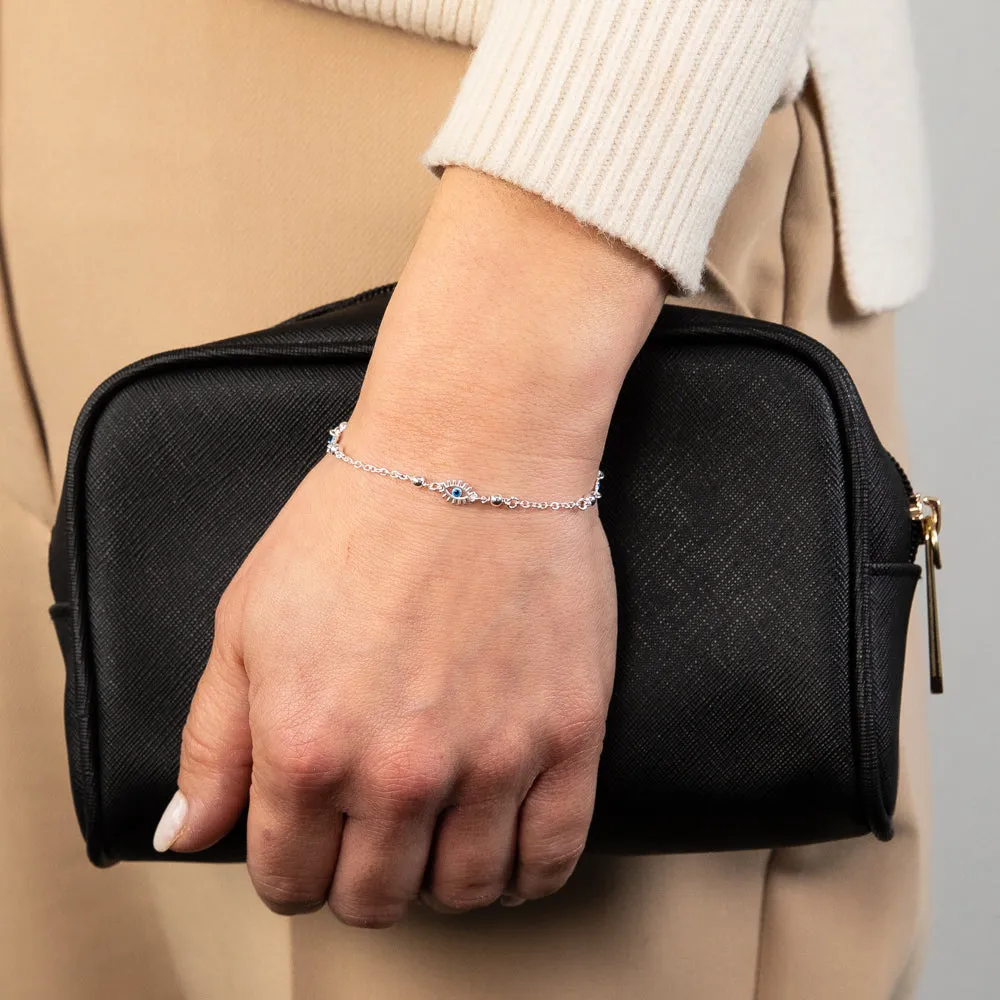 Sterling Silver Evil Eye 17 3cm Bracelet