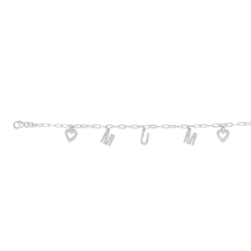 Sterling Silver Heart And Mum On 16 3cm Bracelet