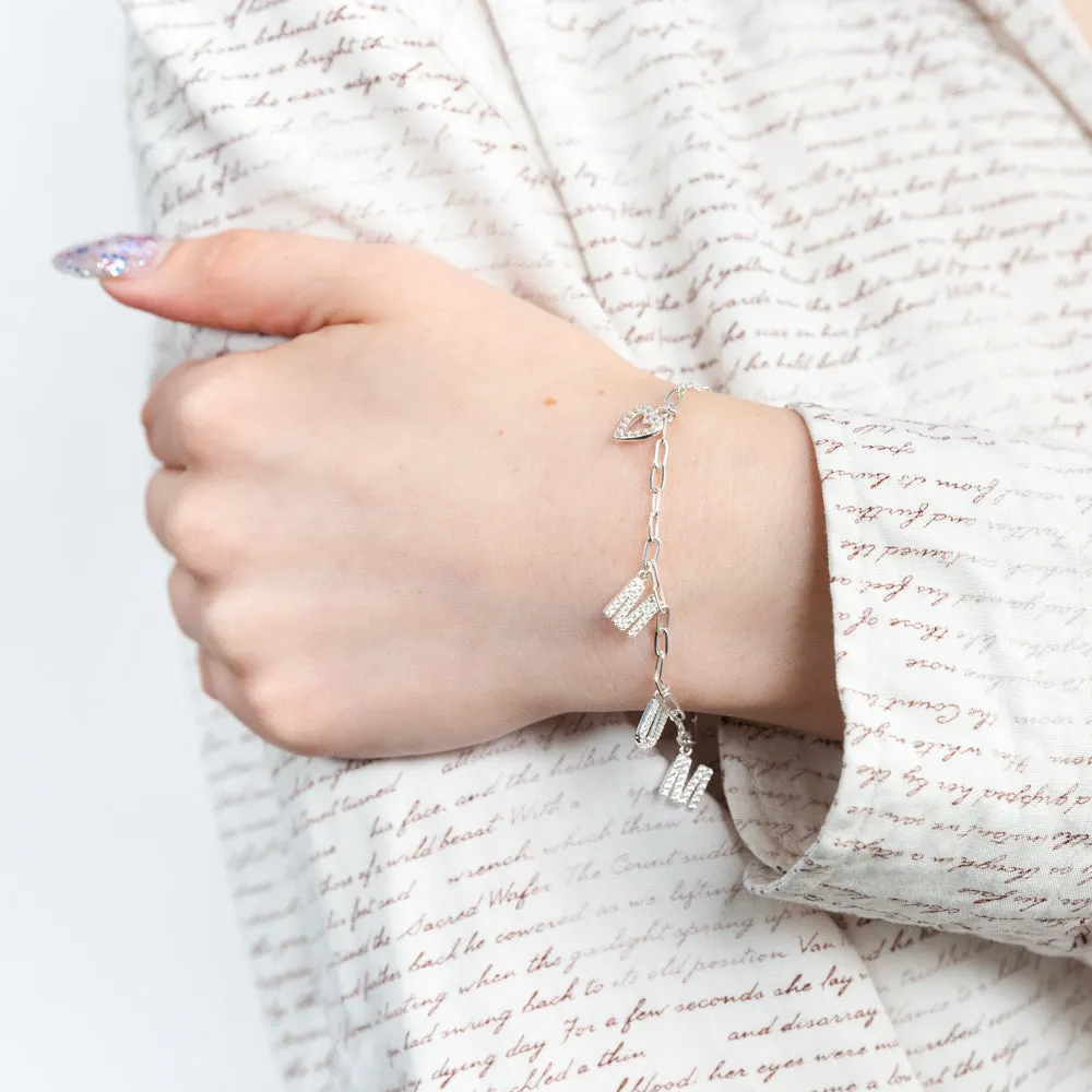 Sterling Silver Heart And Mum On 16 3cm Bracelet