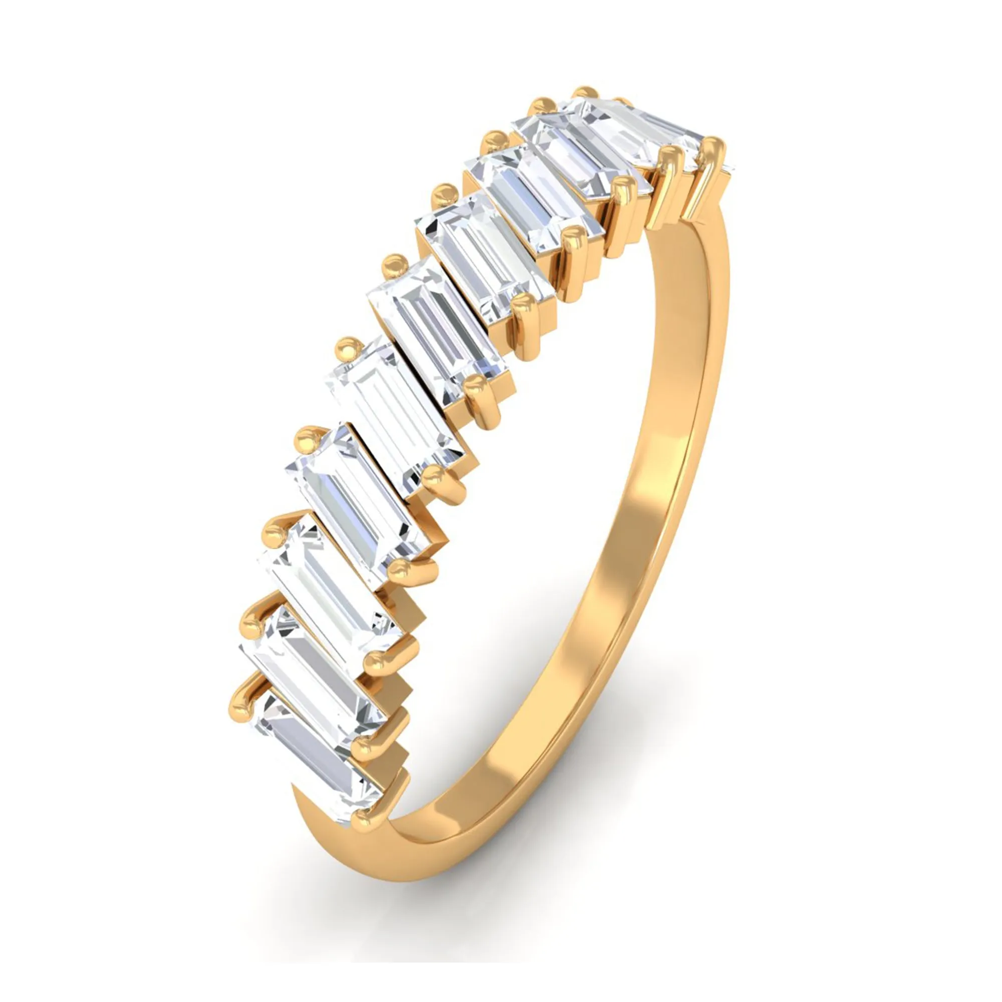 Tilted Baguette Cut Simulated Diamond Half Eternity Ring in Gold