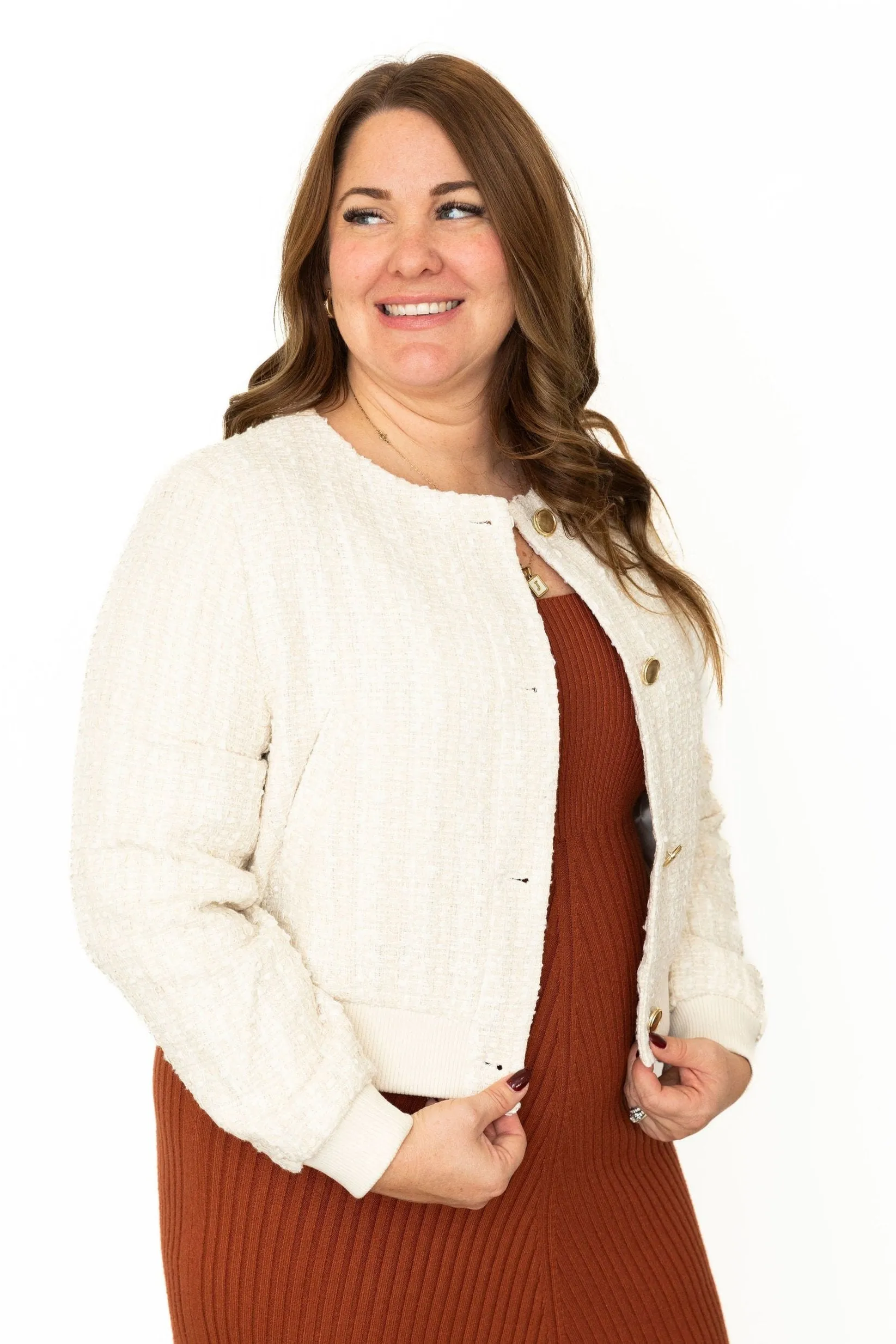 Tweed Bomber Jacket -Ivory